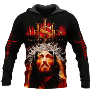 Jesus T-shirt Jesus Wearing The Crown Of Thorns Three Nails Jesus Saved My Life Red T-shirt Jesus Hoodie 2025 3