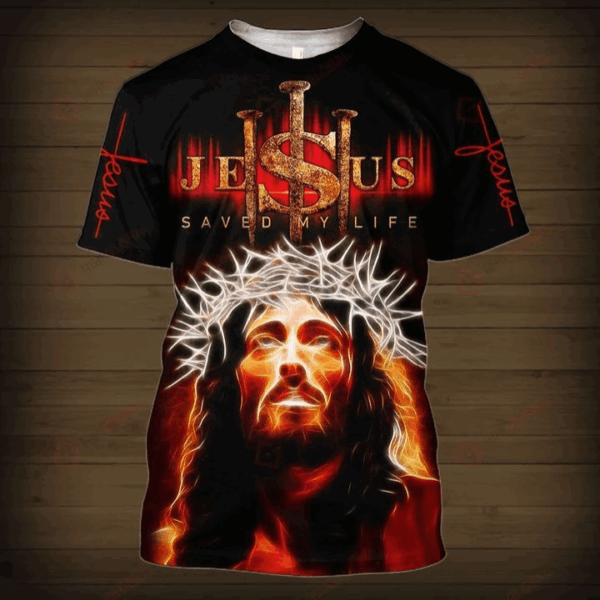 Jesus T-shirt Jesus Wearing The Crown Of Thorns Three Nails Jesus Saved My Life Red T-shirt Jesus Hoodie 2025