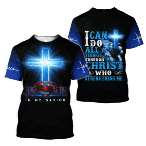 Jesus T-shirt Lion I Can Do All Things Through Christ Who Strengthens Me Blue T-shirt Jesus Hoodie 2025 1