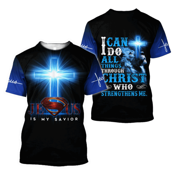 Jesus T-shirt Lion I Can Do All Things Through Christ Who Strengthens Me Blue T-shirt Jesus Hoodie 2025