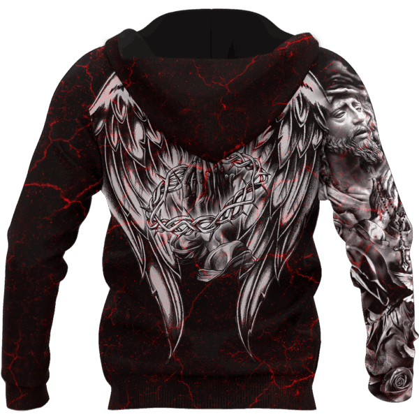 Jesus Shirt Christian Apparel Jesus Wearing Crown Of Thorns Angle Wings Red T-shirt Jesus Hoodie 2025