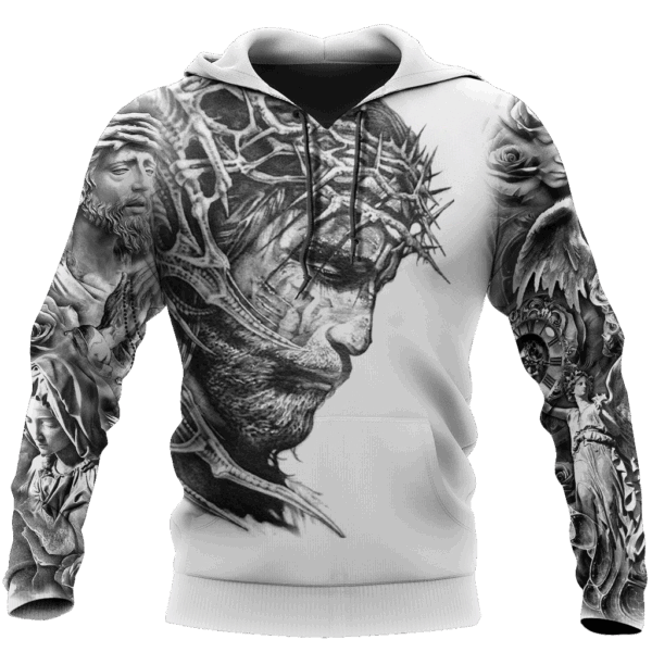 Jesus Shirt Jesus Tattoo Angle Wings 3d Grey White T-shirt Jesus Hoodie Christian Apparel 2025