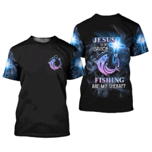 Fishing God T-shirt Jesus Is My Saving Fishing Is My Therapy T-shirt Hoodie 2025 1