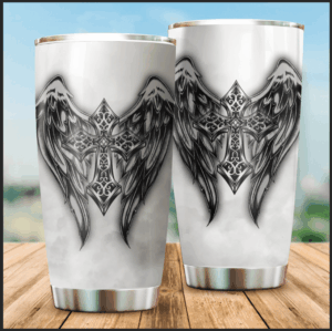 Jesus Christ Cross and Wings Printed Tumbler