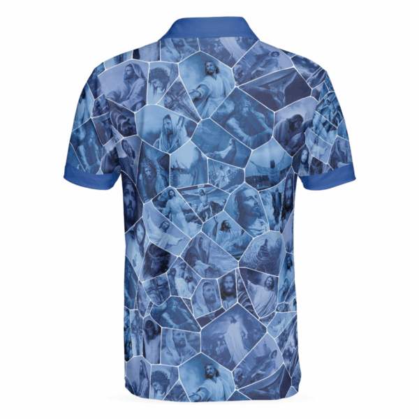 Holy Blue Stained Glass Polo Shirt, Blue Jesus Gallery Polo Shirt, Best Christian Shirt For Men