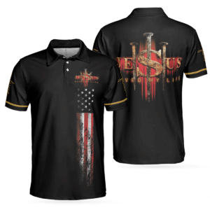 Jesus Saved My Life Christian Polo Shirt, American Flag Polo Shirt, Best Christian Shirt For Men