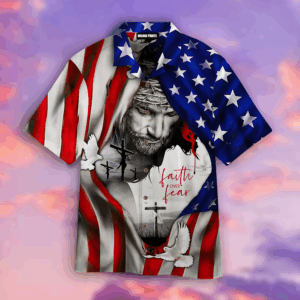 Faith Over Fear Jesus Hawaiian Shirt with American Flag Design Trendzonetee