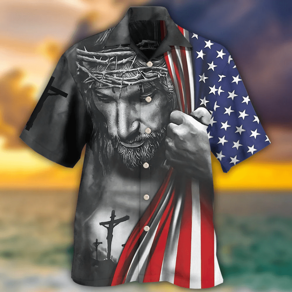 Jesus America Hawaiian Shirt Hoodifize: One Nation Under God Design Jesus America Hawaiian Shirt Hoodifize: One Nation Under God Design