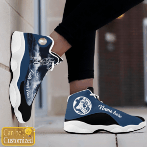 Jesus Faith over Fear custom name Air Jordan 13 Shoes Blue and Black - Gift for Men Women 1