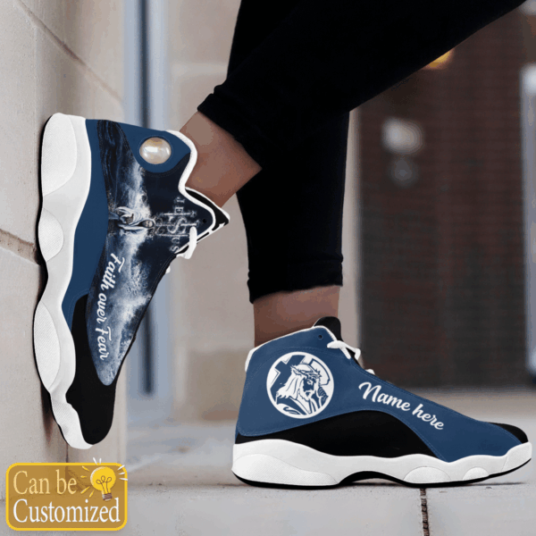 Jesus Faith over Fear custom name Air Jordan 13 Shoes Blue and Black – Gift for Men Women