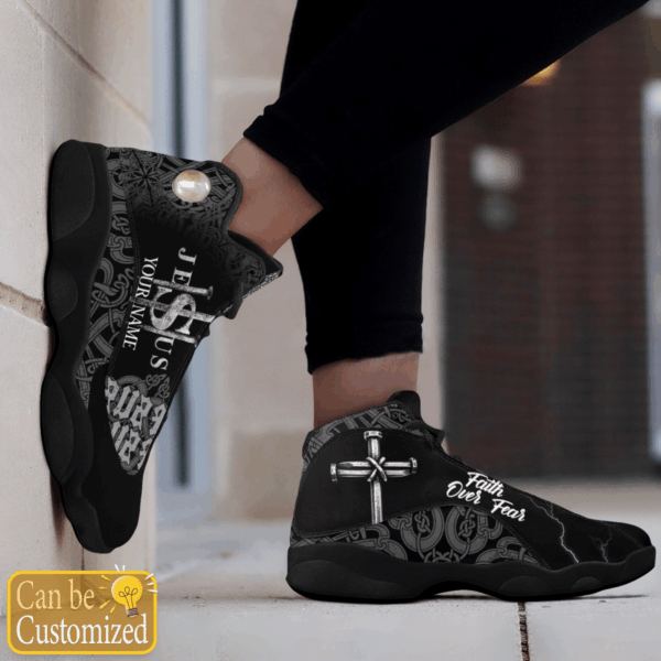Jesus Faith Over Fear Black Pattern custom name Air Jordan 13 Shoes – Gift for Men Women