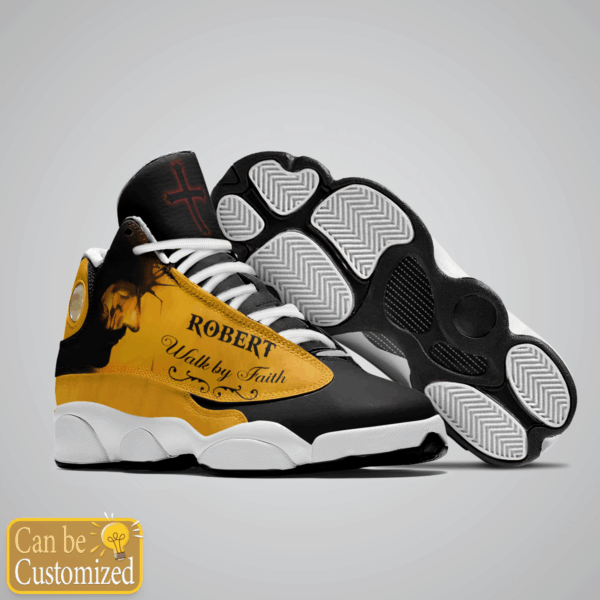 Jesus Walk by Faith custom name Air Jordan 13 Shoes Yellow – Gift for Men Women