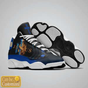 Black and Blue Cross Jesus custom name Air Jordan 13 Shoes Gift for Men Women 3