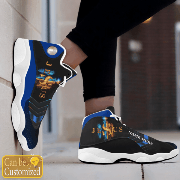 Black and Blue Cross Jesus custom name Air Jordan 13 Shoes Gift for Men Women