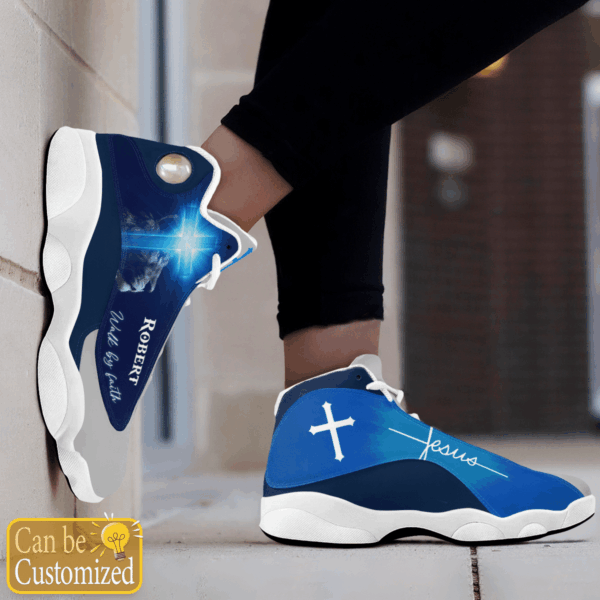 Jesus Lion Blue Walk by Faith custom name Air Jordan 13 Shoes – Gift for Men Women