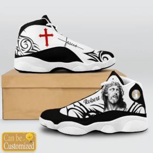 Jesus Pattern custom name Air Jordan 13 Shoes Black and White - Gift for Men Women 1