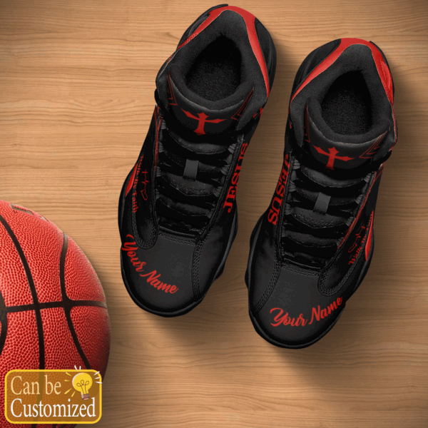 Jesus Basic Walk by Faith custom name Air Jordan 13 Shoes Black and Red – Gift for Men Women
