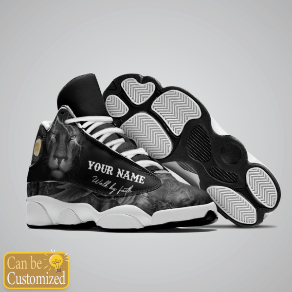 Jesus Black Lion Walk by Faith custom name Air Jordan 13 Shoes – Gift for Men Women