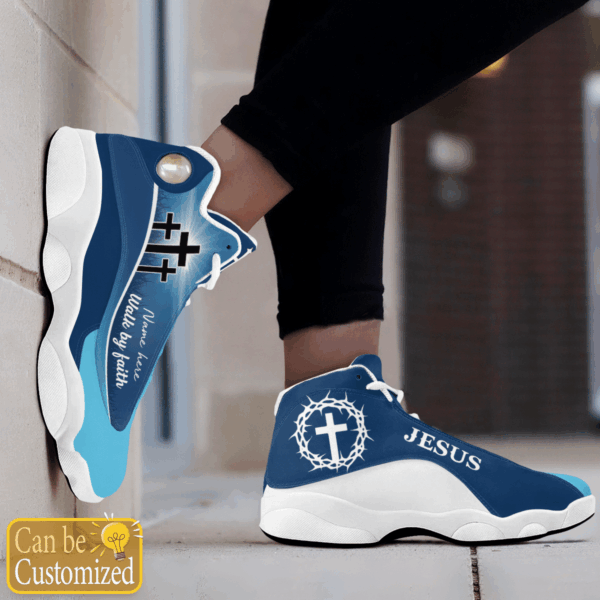 Blue Cross Walk By Faith Jesus custom name Air Jordan 13 Shoes Gift for Men Women