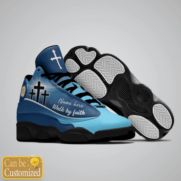 Blue Cross Walk By Faith Jesus custom name Air Jordan 13 Shoes Gift for Men Women