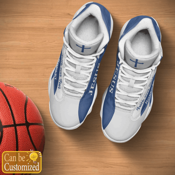 Jesus Faith over Fear Light Blue custom name Air Jordan 13 Shoes – Gift for Men Women