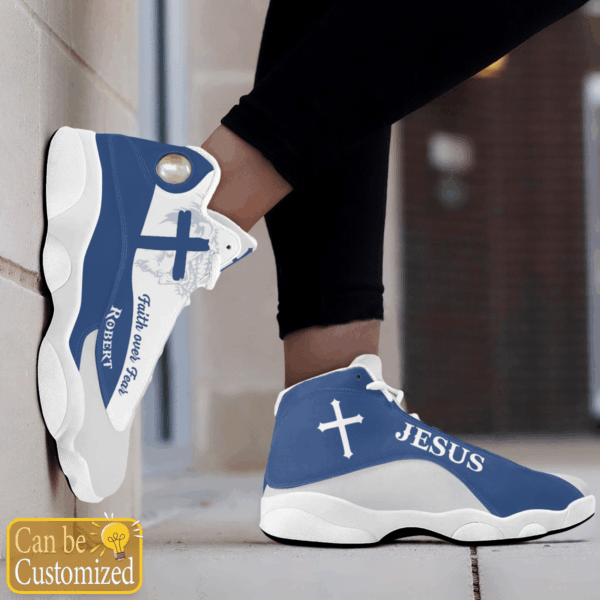Jesus Faith over Fear Light Blue custom name Air Jordan 13 Shoes – Gift for Men Women
