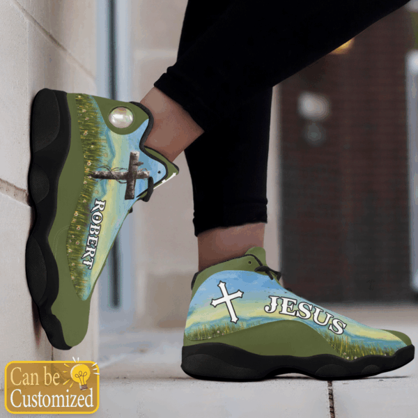 Jesus Flower field Green custom name Air Jordan 13 Shoes – Gift for Men Women
