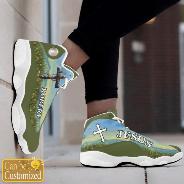 Jesus Flower field Green custom name Air Jordan 13 Shoes – Gift for Men Women