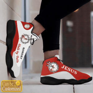 Jesus Blood Walk by Faith Red custom name Air Jordan 13 Shoes - Gift for Men Women 5