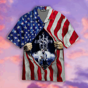 Jesus In My Heart American Flag Hawaiian Shirt Unisex WT1556