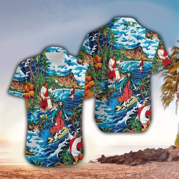 Jesus Surfing Hawaiian Shirt – Christian Men s & Women s Island Apparel