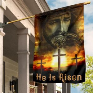 Jesus Christ He Is Risen Cross Flag Easter Banner Christian Easter House Decorating Idea
