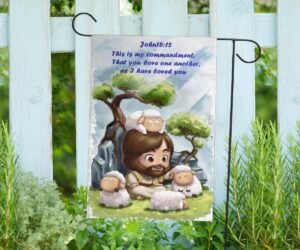 Jesus And Lambs John 15:12 This Is My Commandment Flag Bible Verse Christian Home Decor 1