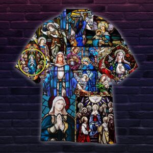 Mary s Coronation Stained Glass Jesus Hawaiian Shirt Religious WT1740
