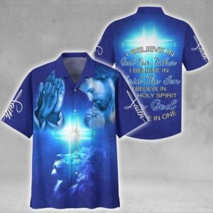 Blue Cross Lion Hawaiian Shirt Amazing Jesus I Believe In God Adult HW5653