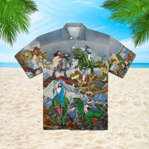 Jesus Ride Dinosaur Hawaiian Shirt HW642 - Unique Religious Retro Style