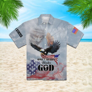 Christian Jesus Hawaiian Shirt Eagle Patriot One Nation Under God HW1679