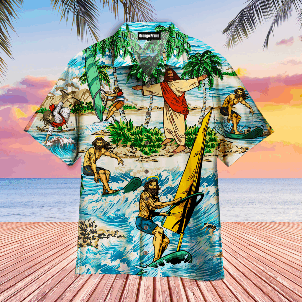 Jesus Surfing Tropical Hawaiian Shirt – Beach Men Women Christians Gift Jesus Surfing Tropical Hawaiian Shirt – Beach Men Women Christians Gift