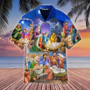 Nativity Christmas Hawaiian Shirt with Pocket Birth of Jesus Design SP1091