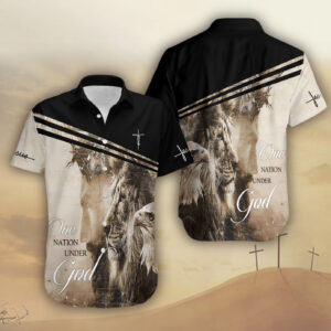 One Nation Under God Hawaii Shirt - Jesus Lion Eagle Faith Mens Gift
