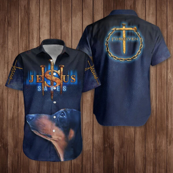 Dachshund Cross Jesus Saves Hawaiian Shirt – Unique Christian Faith Dog Lover Gift