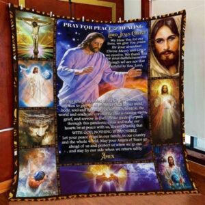 Lord Jesus Christ Pray For Peace & Healing Christian Quilt Blanket - Perfect Christian Gift for Believers