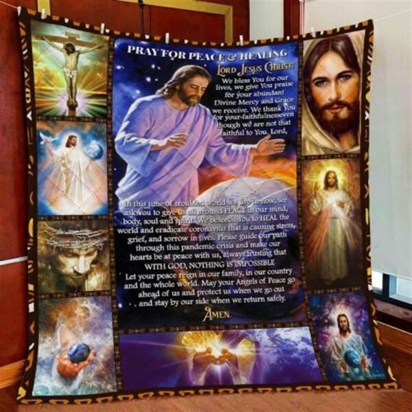 Lord Jesus Christ Pray For Peace & Healing Christian Quilt Blanket – Perfect Christian Gift for Believers