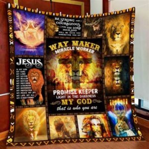 Jesus Way Maker Christian Quilt Blanket - Miracle Worker Lion Gift for Believers
