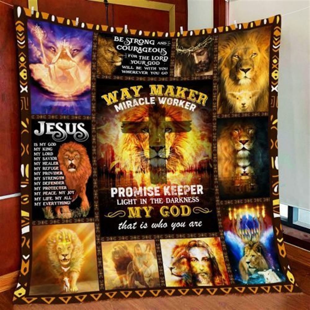 Jesus Way Maker Christian Quilt Blanket – Miracle Worker Lion Gift for Believers Jesus Way Maker Christian Quilt Blanket – Miracle Worker Lion Gift for Believers