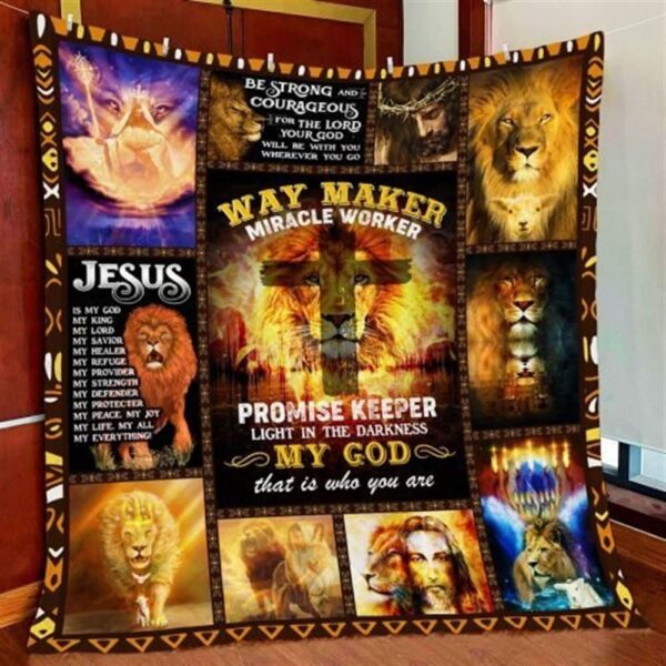 Jesus Way Maker Christian Quilt Blanket – Miracle Worker Lion Gift for Believers