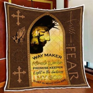 Jesus Christ Faith Over Fear Quilt Blanket - Christian Gift for Believers