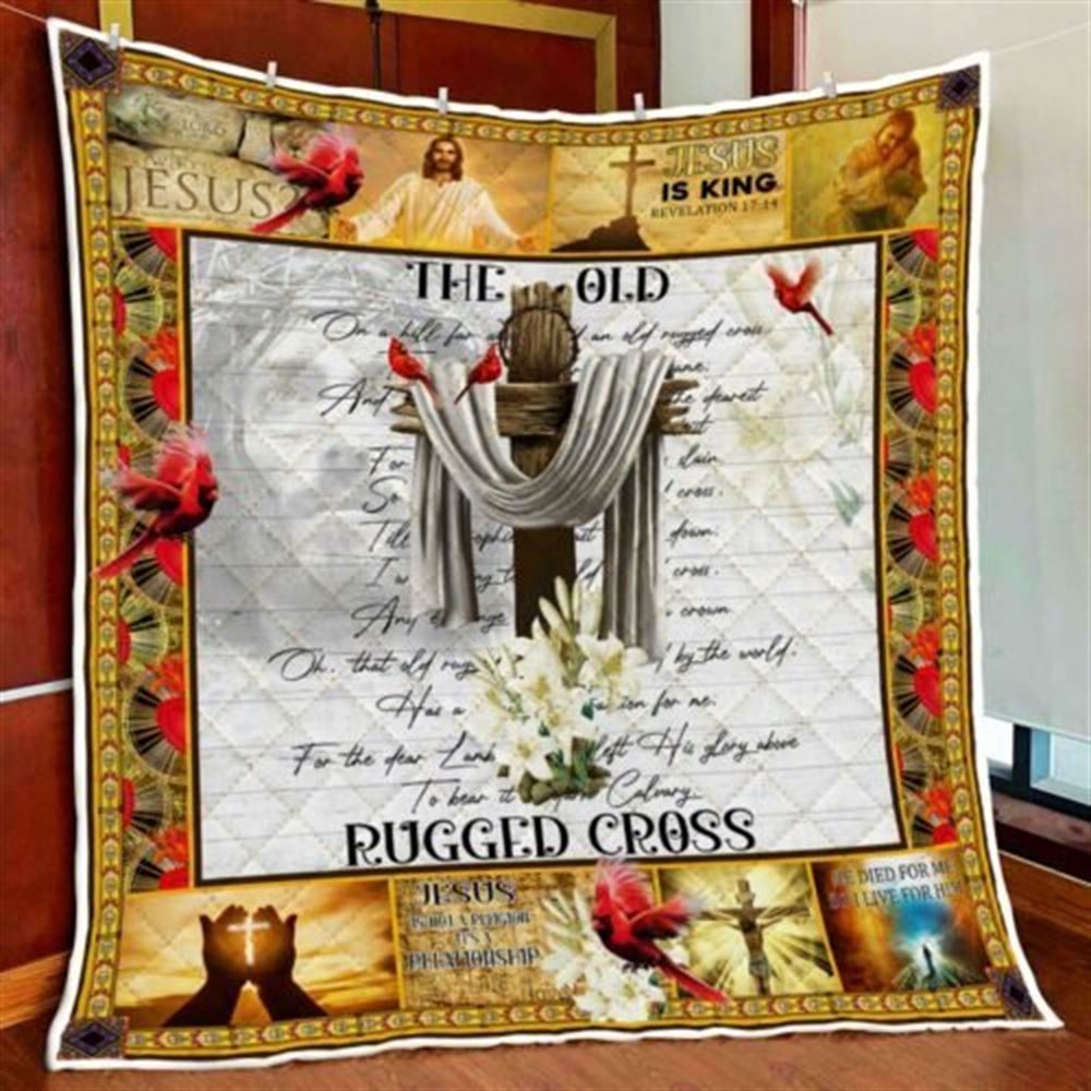 Christian Quilt Blanket: Old Rugged Cross Cardinal Jesus – Perfect Gift for Believers Christian Quilt Blanket: Old Rugged Cross Cardinal Jesus – Perfect Gift for Believers
