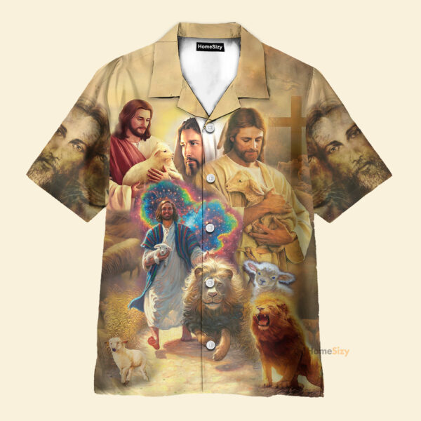 Vintage Jesus Lion Lamb Galaxy Hawaiian Shirt – Unique Art Print