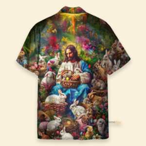 Easter Day Jesus Hawaiian Shirt with Rabbits & Bunnies - Fun Spring Apparel 1